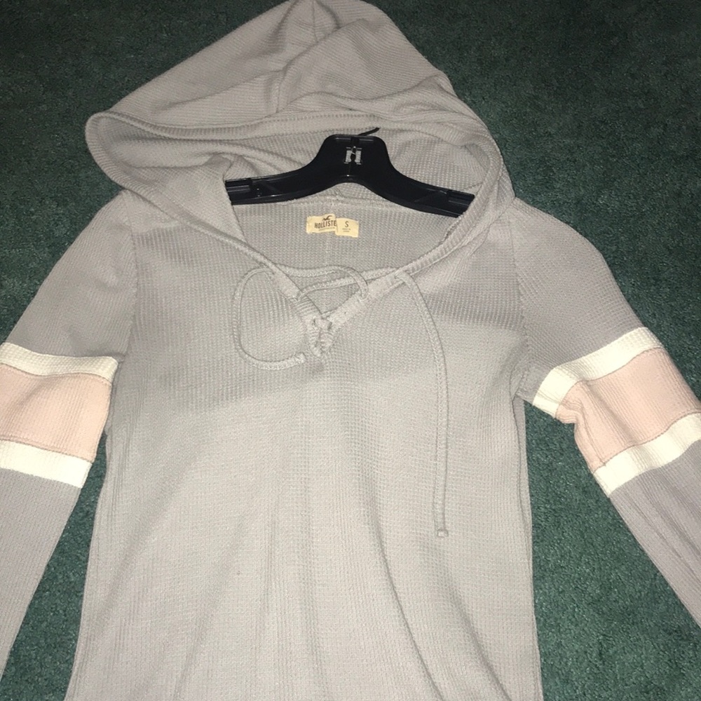 Long sleeve lace up hooded holister shirt